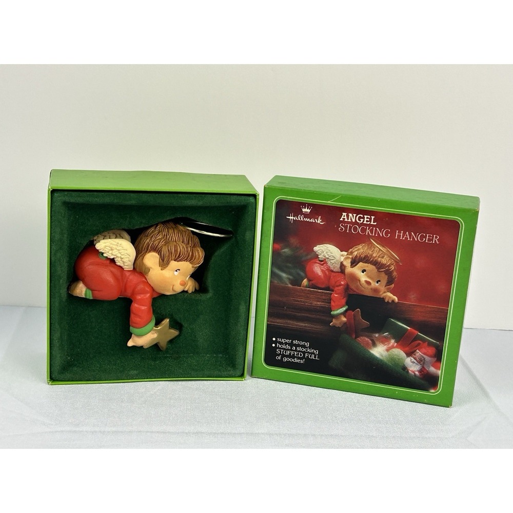 Vintage Hallmark Angel Stocking Hanger Christmas Mantel Decor w Box Cute